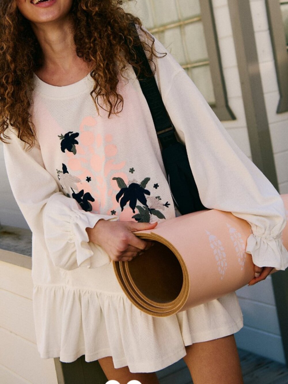 FP Movement Spring Forward Tunic Cream Floral Ruffle Boho Sweatshirt